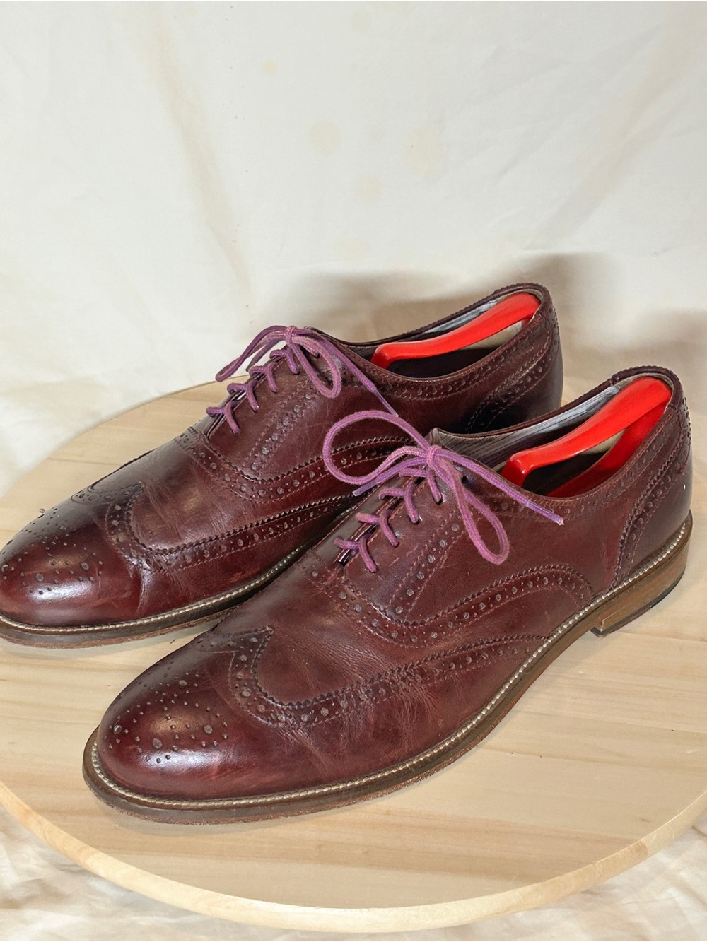 J SHOES Charlie Burgundy Leather Wingtip Oxford Dress Shoes Men US 10 UK 9